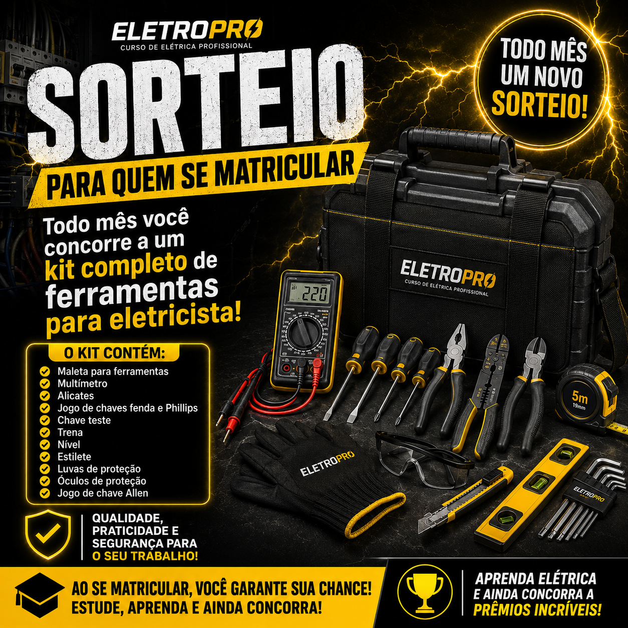 Sorteio ELETROPRO: todo mês um kit completo de ferramentas para eletricista